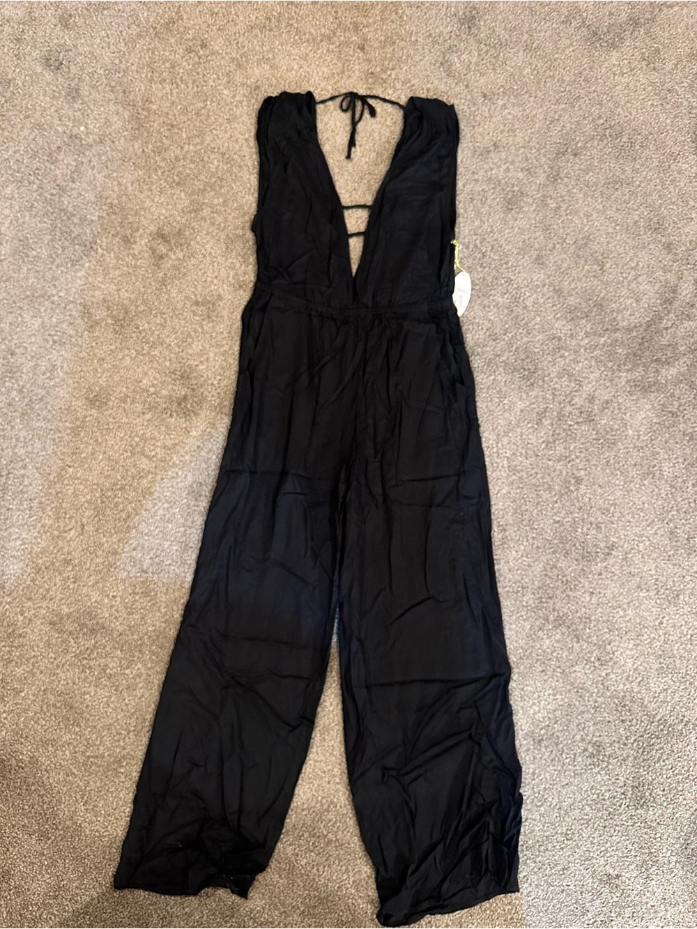 Black Deep V Tie-Back Jumpsuit